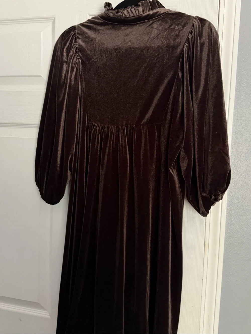 Umgee Women's Brown Velvet Floral-Trim Dress - Picture 5 of 5